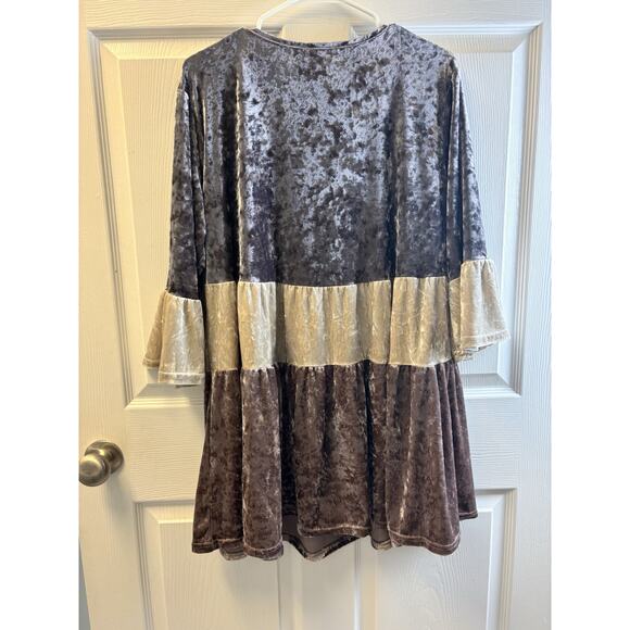 Indigo Soul Velvet V-Notch Mini Dress Sz XL Blue Soft Stretch Pockets Boho Goth - Picture 4 of 5